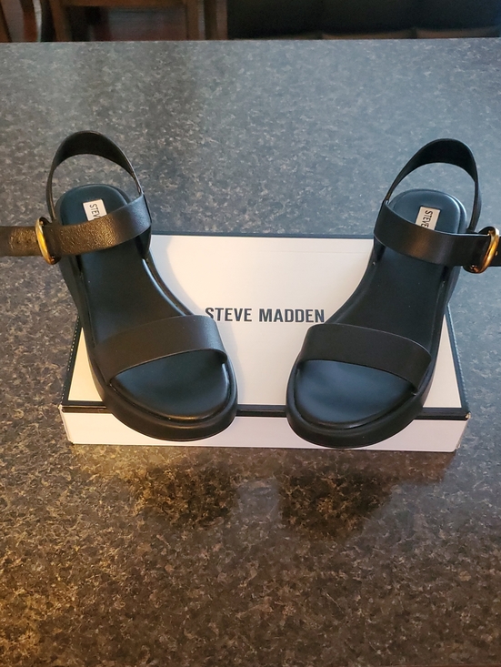 Steve Madden Shoes - Steve Madden Black Leather Slingback Sandals with Gold Buckle